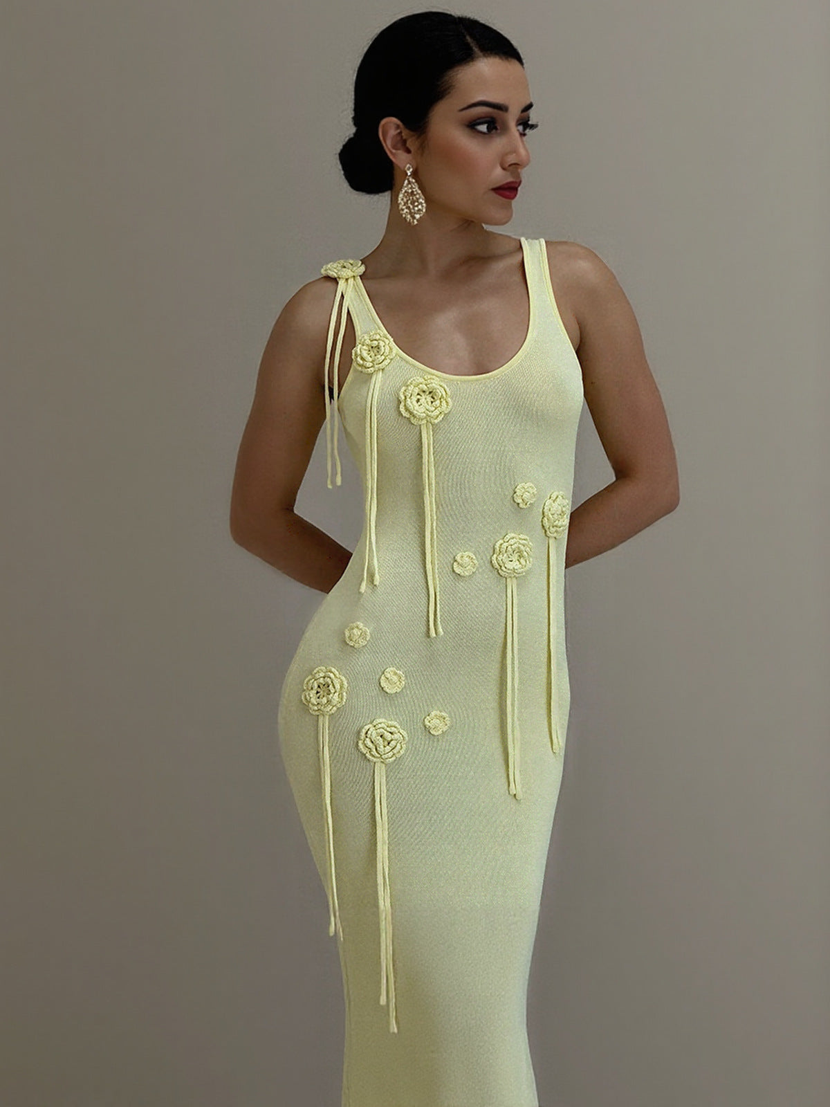 Flower Strap Sleeveless Sexy Slim Low Back Knitting Beach Long Dress 8