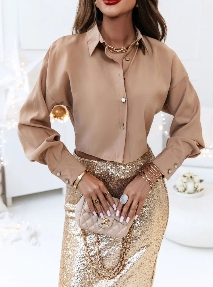 Women Long Sleeve Solidv Collar Shirt 7