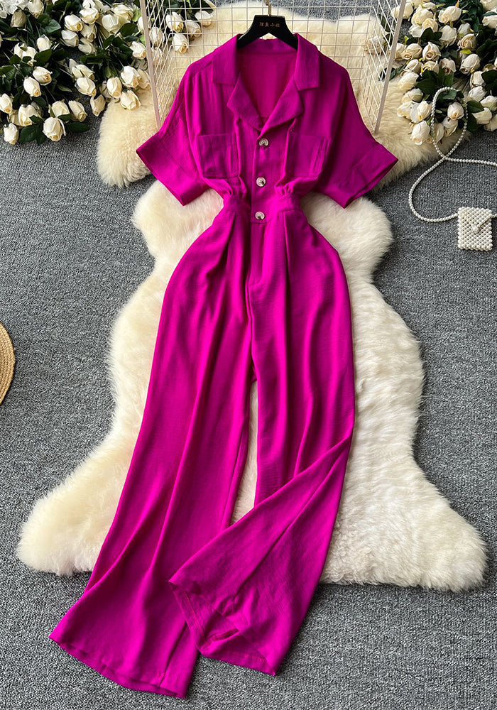 Summer Chic Turn-down Collar Button High Waist Jumpsuit