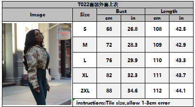 Women autumn flowers jacket and denim cargo pant two piece set 11