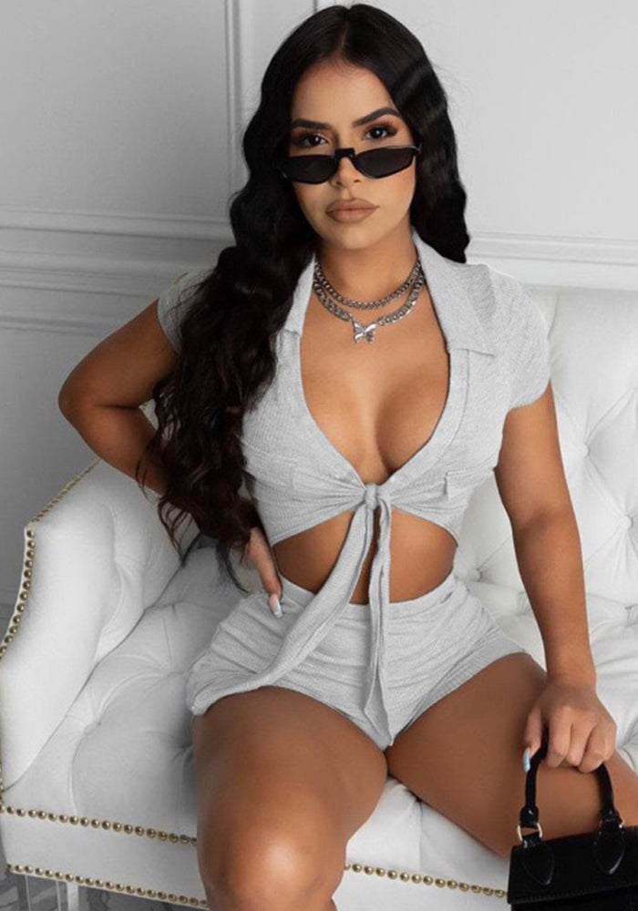 Women's Clothing Sexy Solid Color Lace-Up Suit