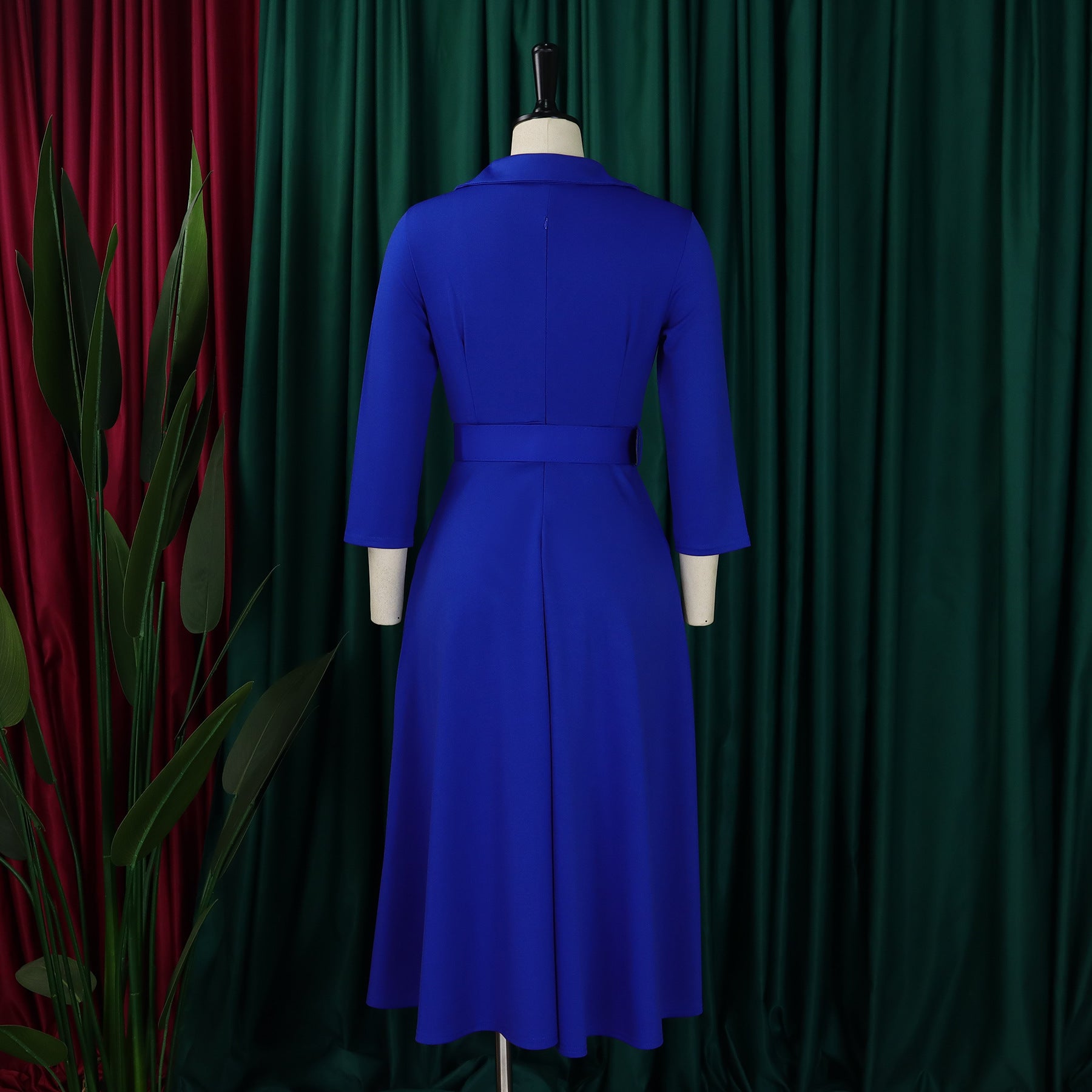 Plus Size Women Autumn Turndown Collar Solid Dress 22