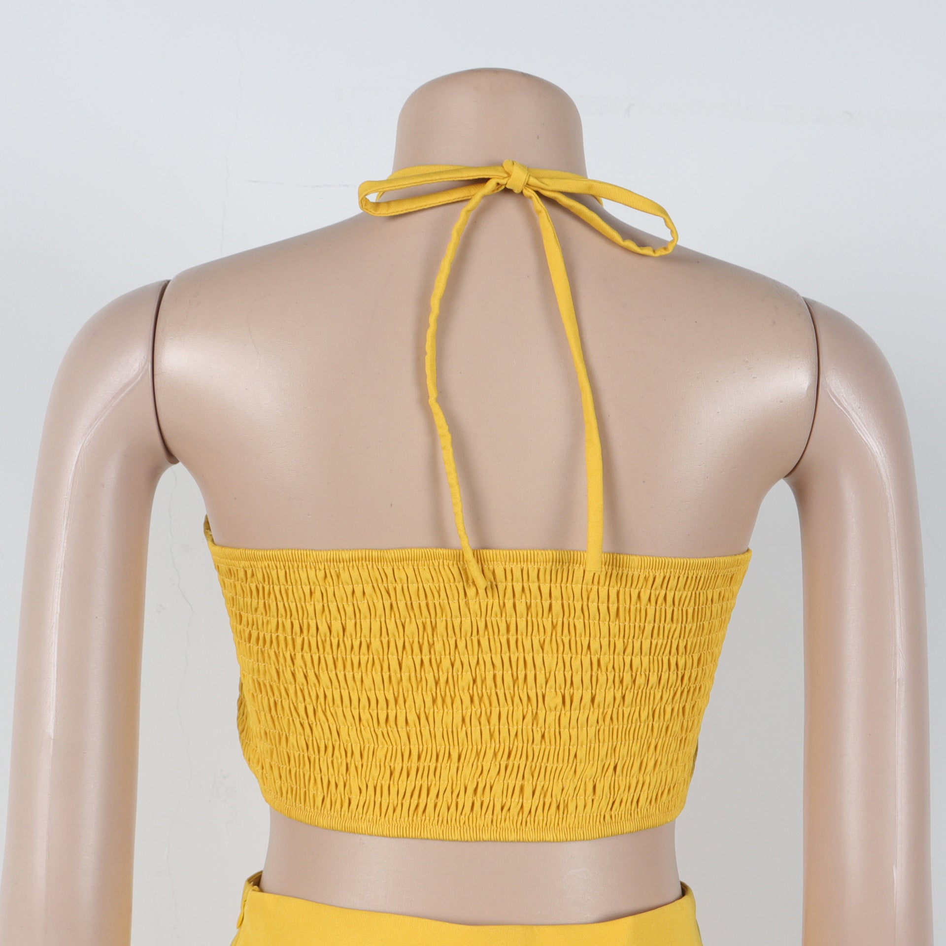 Halter Drawstring Top High-Waist Side-Zipper Loose Pants Two-Piece Set 11