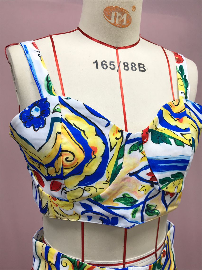 Women Sexy Chic Suspender Printed Top And Beach Skirt Two-Piece 28