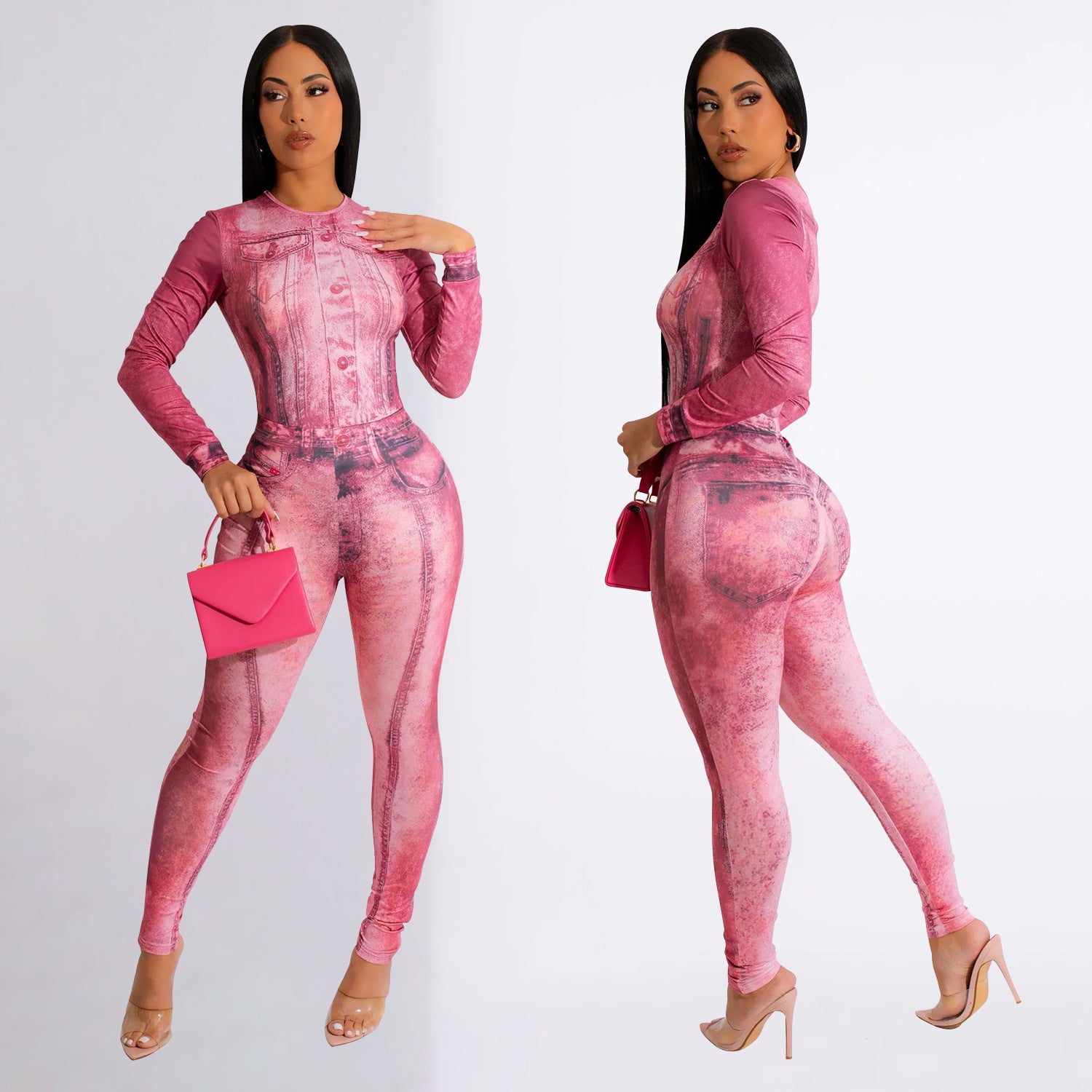 Summer Women's Sexy Tight Fitting Printed Bodysuit Pants Two Piece Set 4