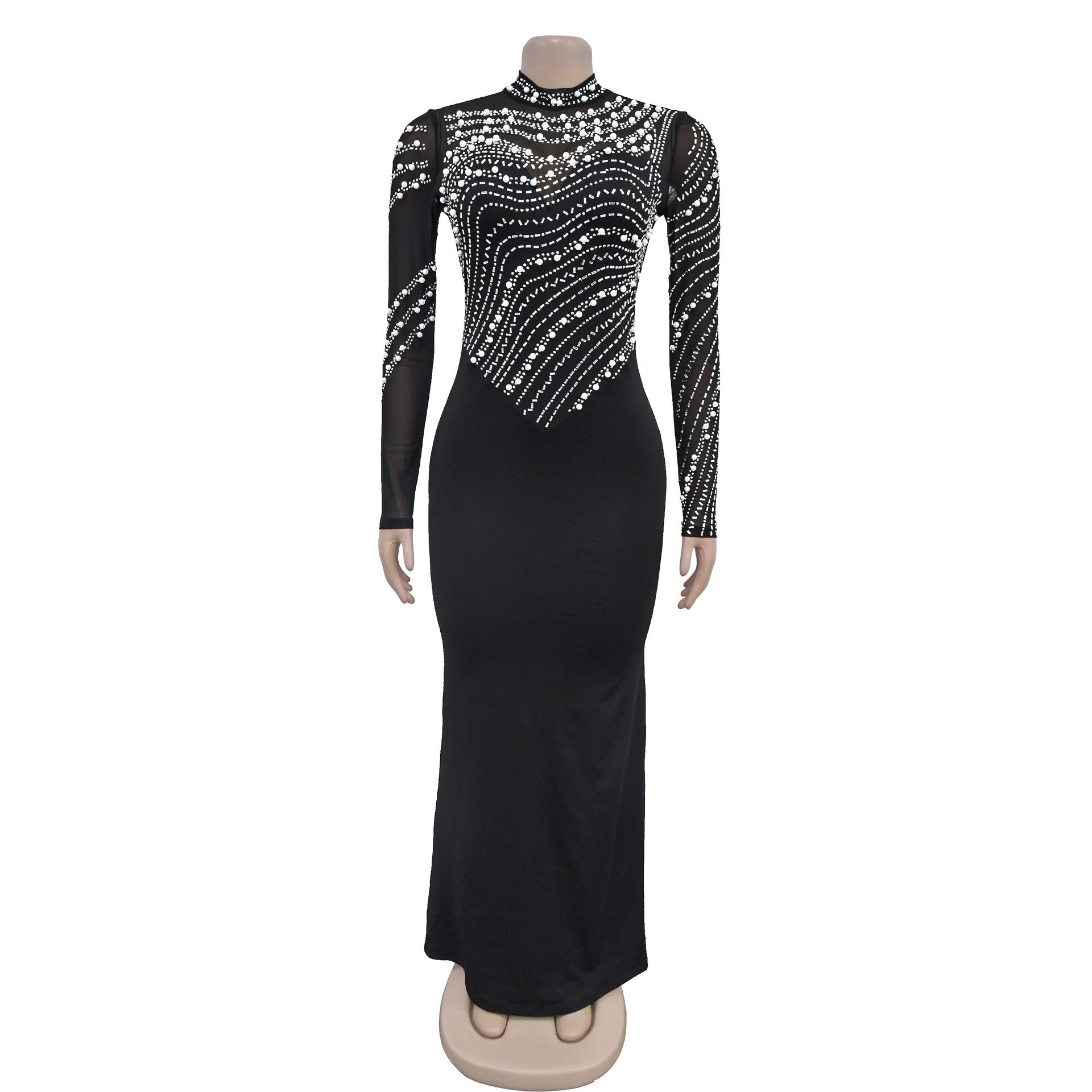 Fashionable women's solid color Beaded long dress 12