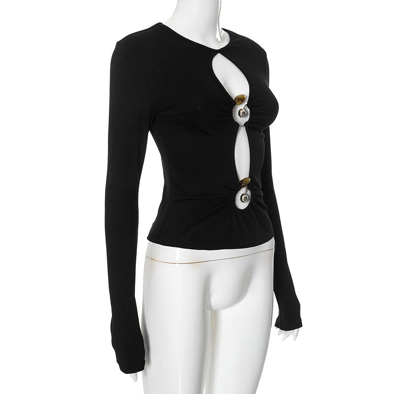 Women's Sexy Metal Hollow Long Sleeve Slim Top 10