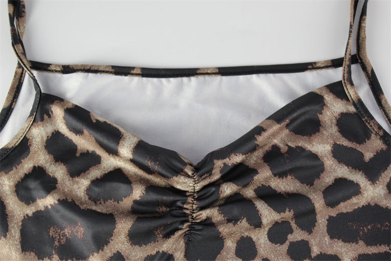 Women's Summer Sexy Leopard Print Slit Strap Maxi Dress 10