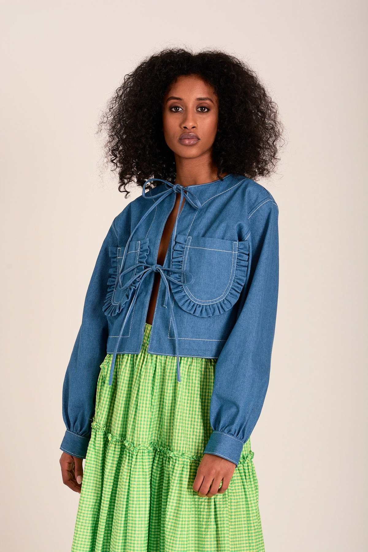 Women's Autumn and Winter high Street Trend Lace-up Long Sleeve Loose Denim Top 4