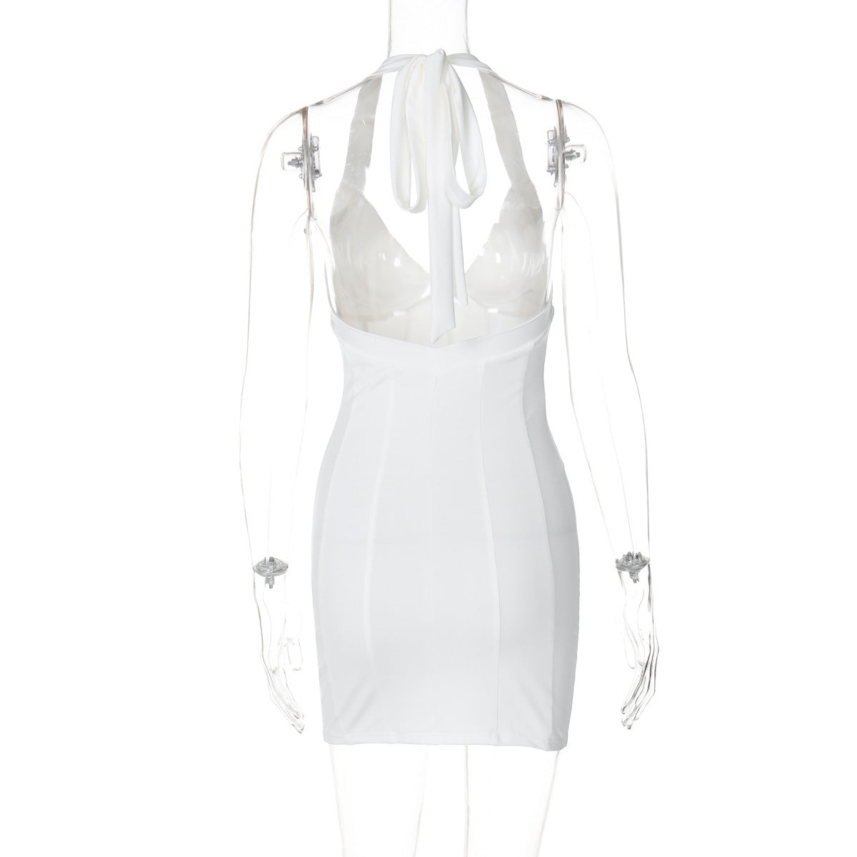 Autumn Women's Sexy Deep V Slim Low Back Halter Neck Bodycon Short Dress 9