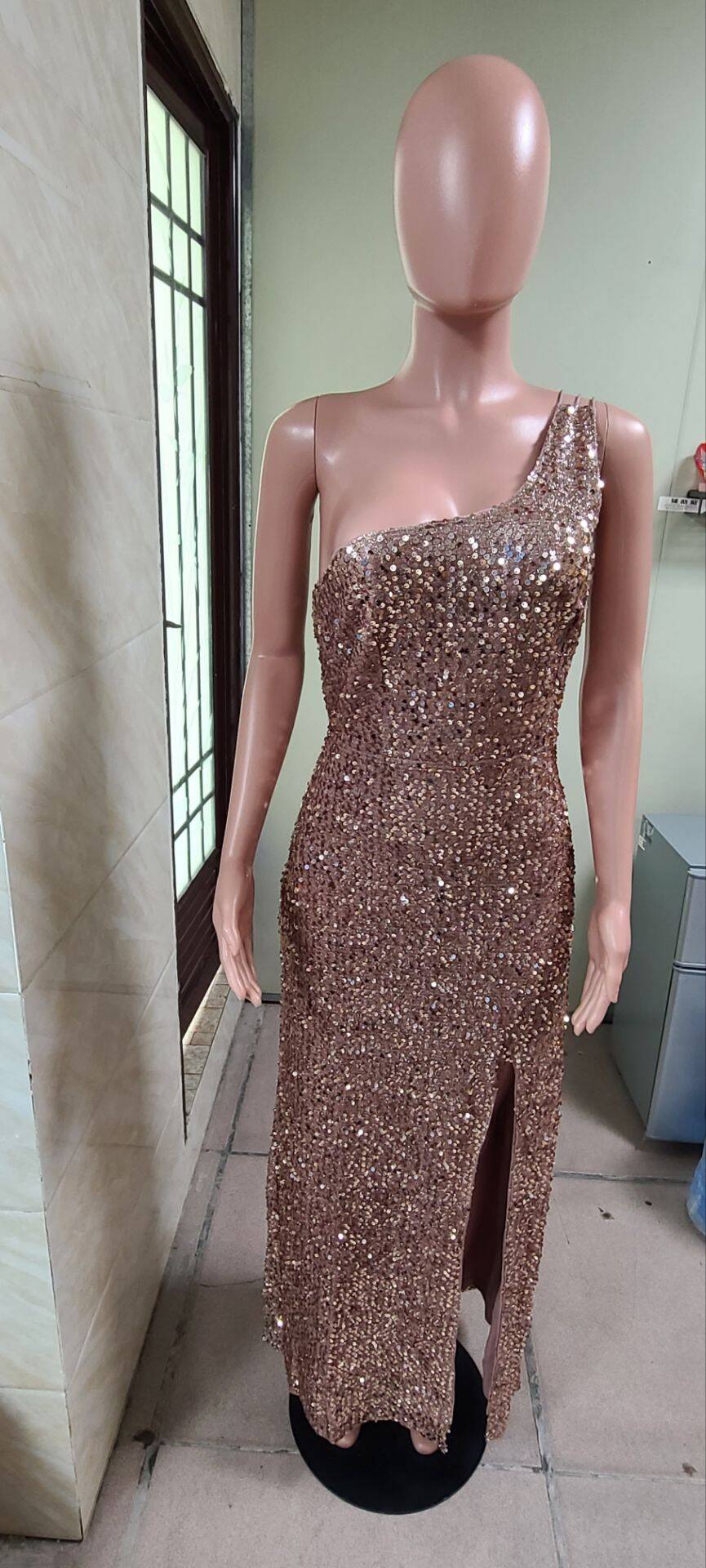 Women Summer Sexy Off Shoulder Slit Sequin Dress 23