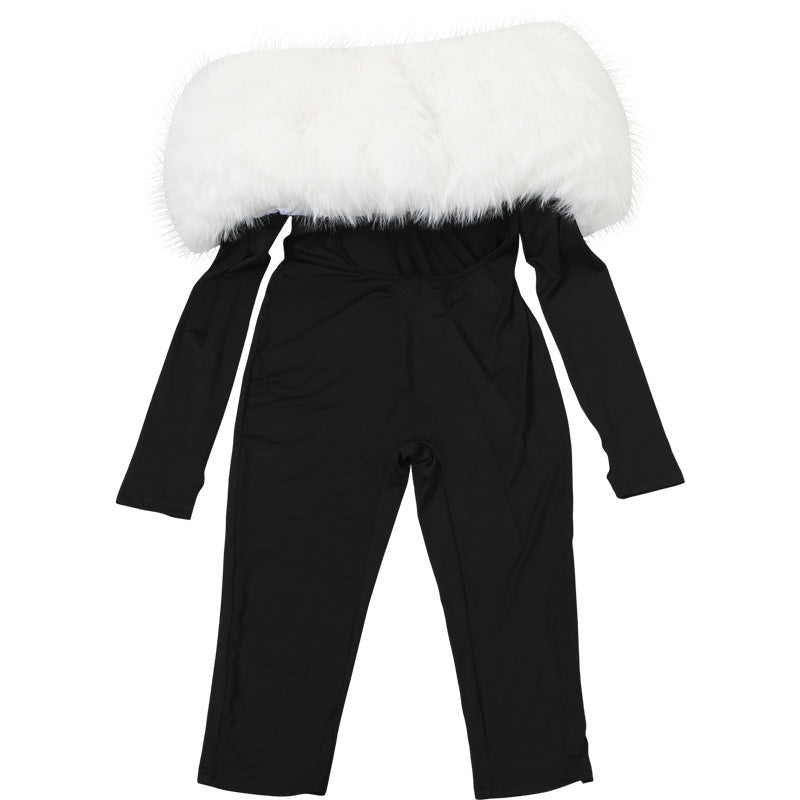 Women Autumn Furry Patchwork Jumpsuit 21