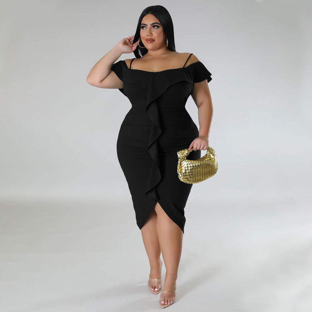 Plus Size Women Solid Off Shoulder Midi Dress 6