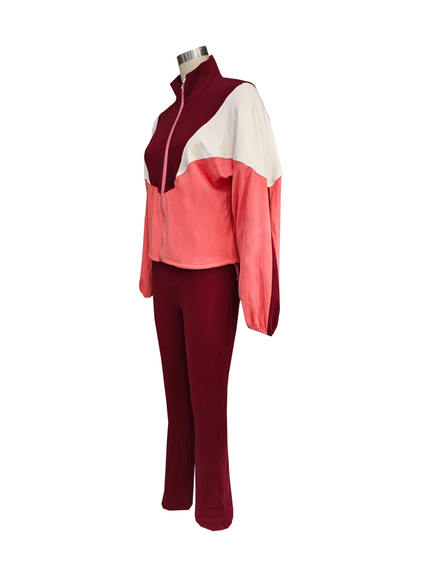 Women Colorblock Zipper Top and Pant Sports Two-Piece Set 9