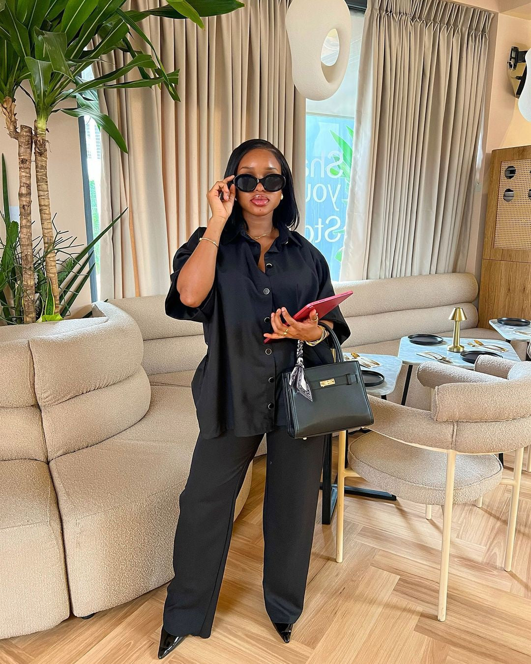 Fashion Spring Summer Casual Shirt Wide Leg Trousers Women Two-Piece Set 3