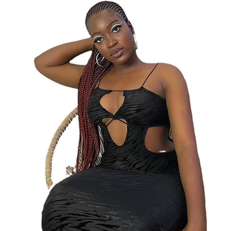 Women Print Hollow Tight Fitting Strap Bodycon Dress 6