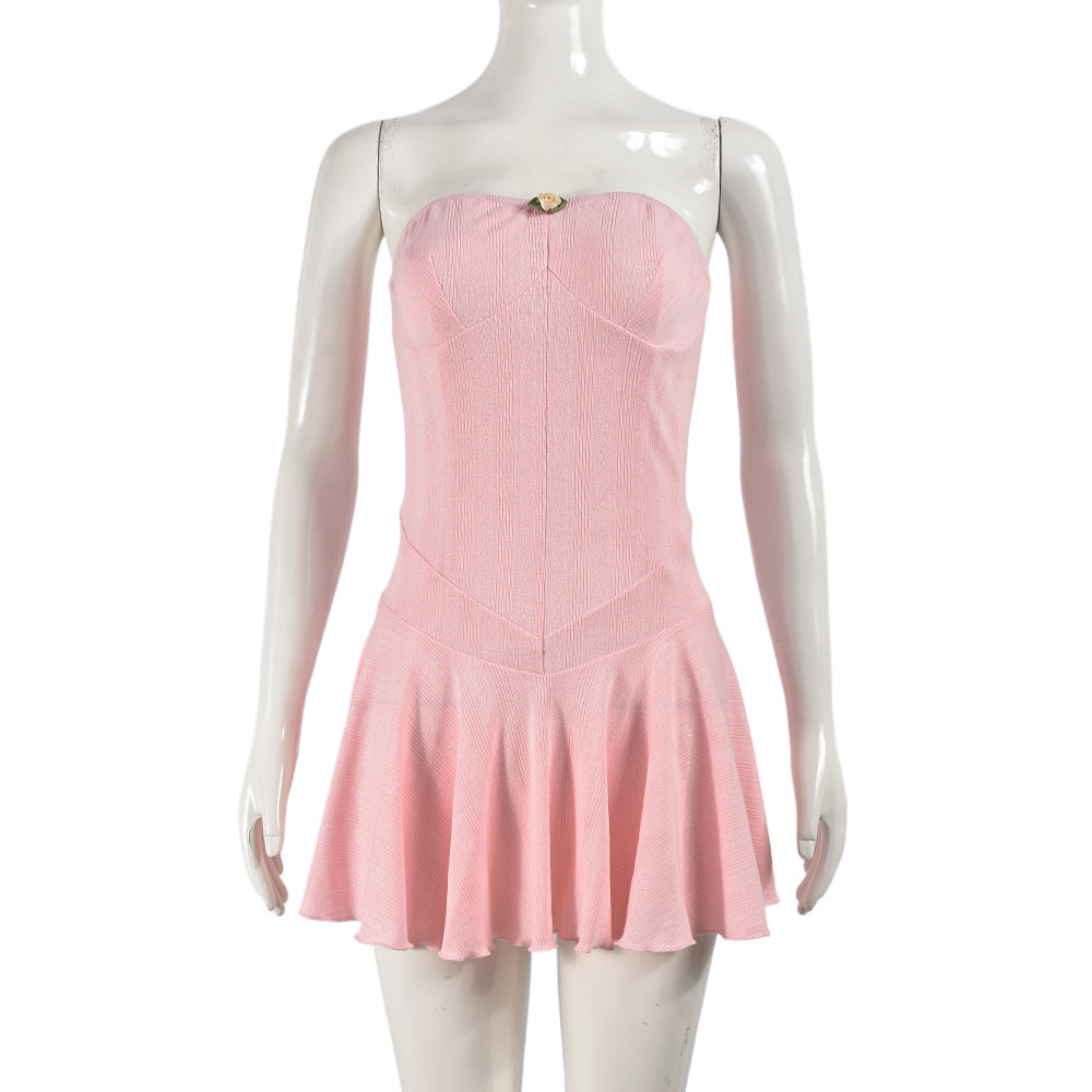 Women Elastic Wrap Backless Off Shoulder pleated skirt 6