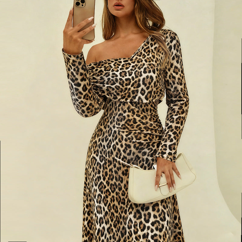 Women Fall Square Neck Leopard Print Dress 5