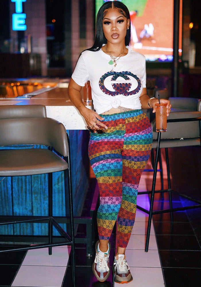 Fall Winter Women's Letter Print Long Sleeve Casual Pants Set