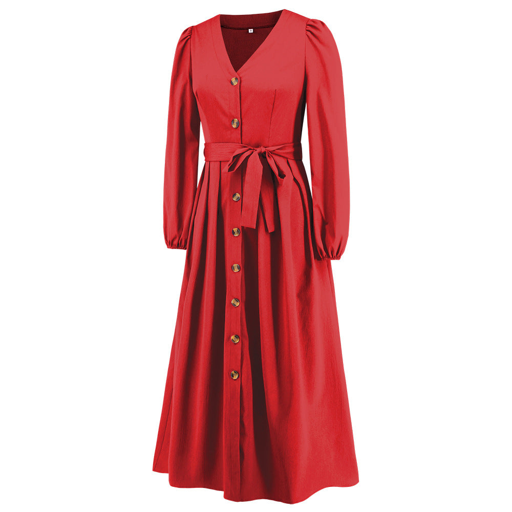 Plus Size Women V-Neck Single-Breasted Strappy Dress 23