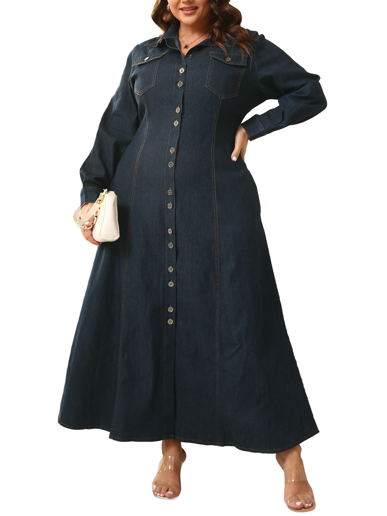 Plus Size Winter Women Long Sleeve Bottom Dress 6