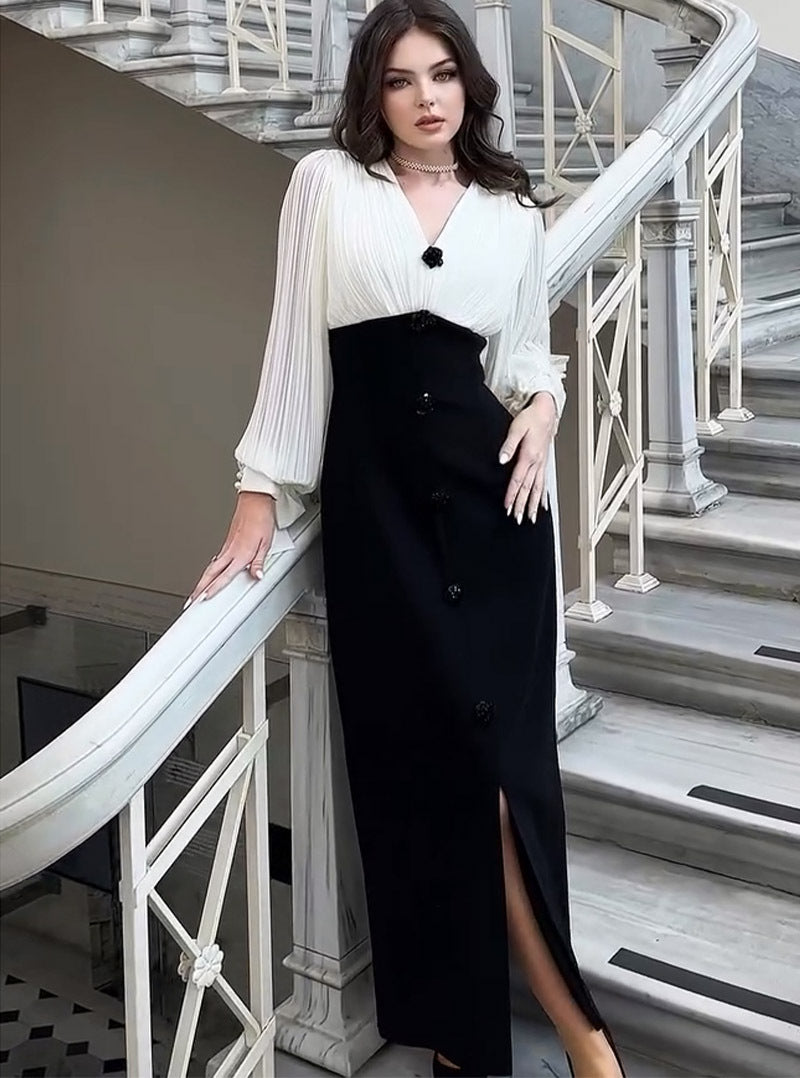 Women Autumn Sexy Style Elegant Colorblock Dress