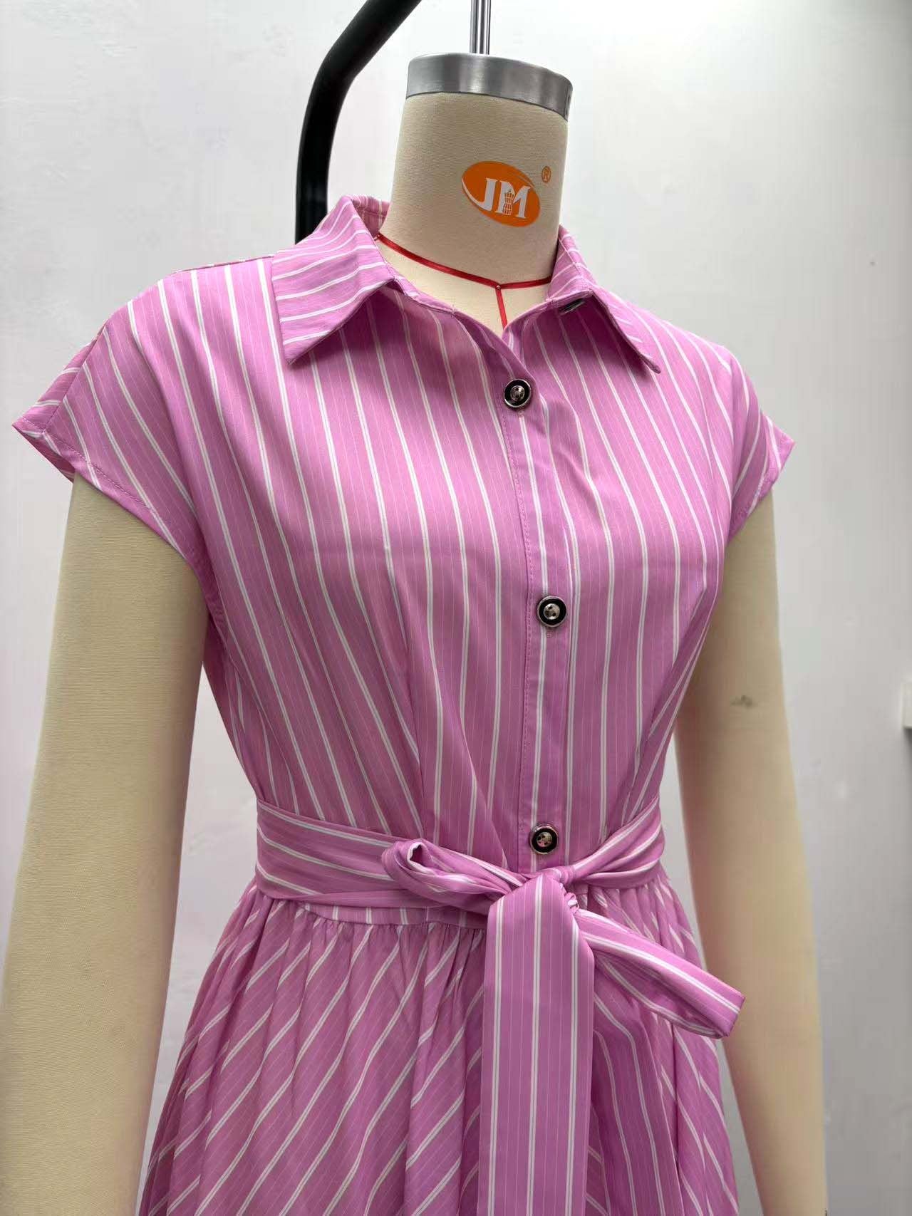 African Women elegant sleeveless single-breasted striped lace-up dress 11