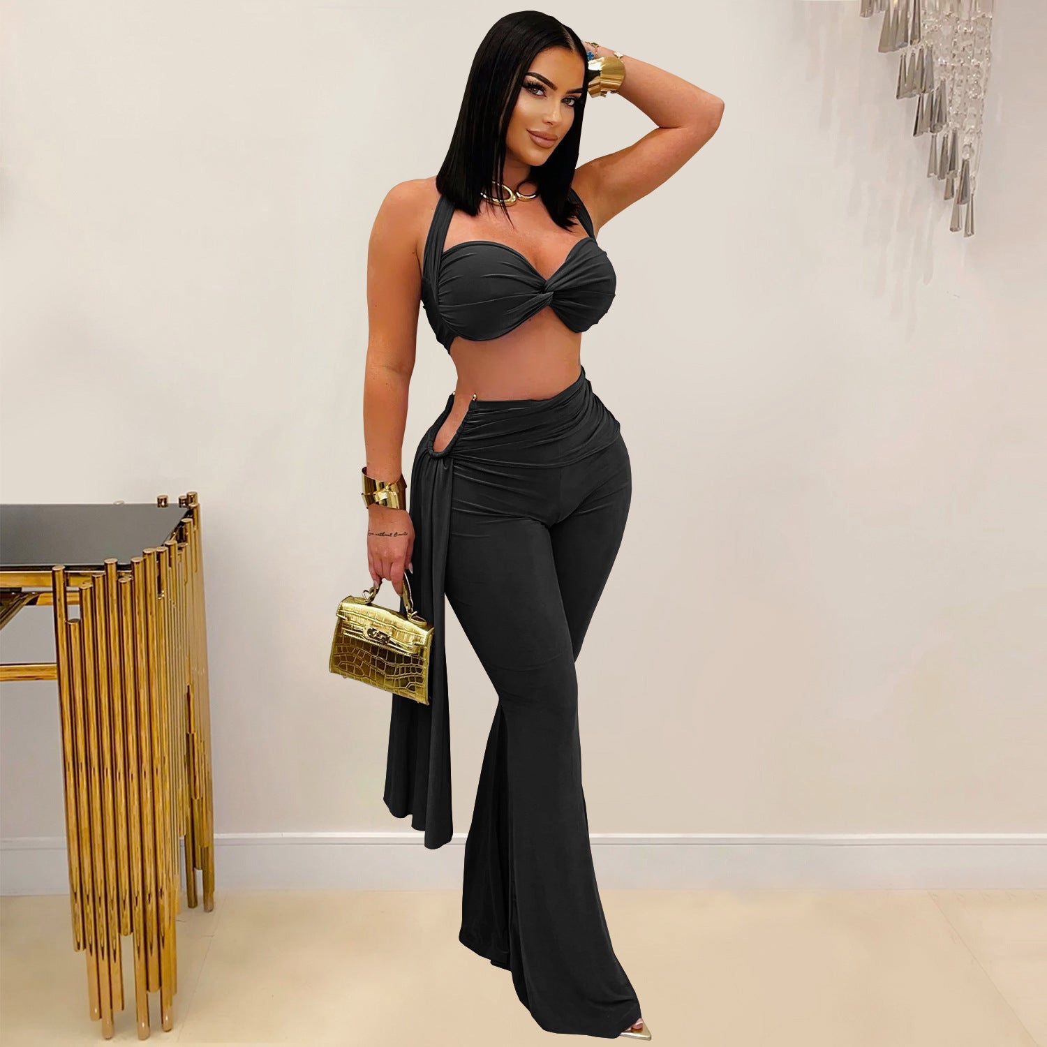 Women Sexy Summer Strapless Lace-Up Two-Piece Set 7