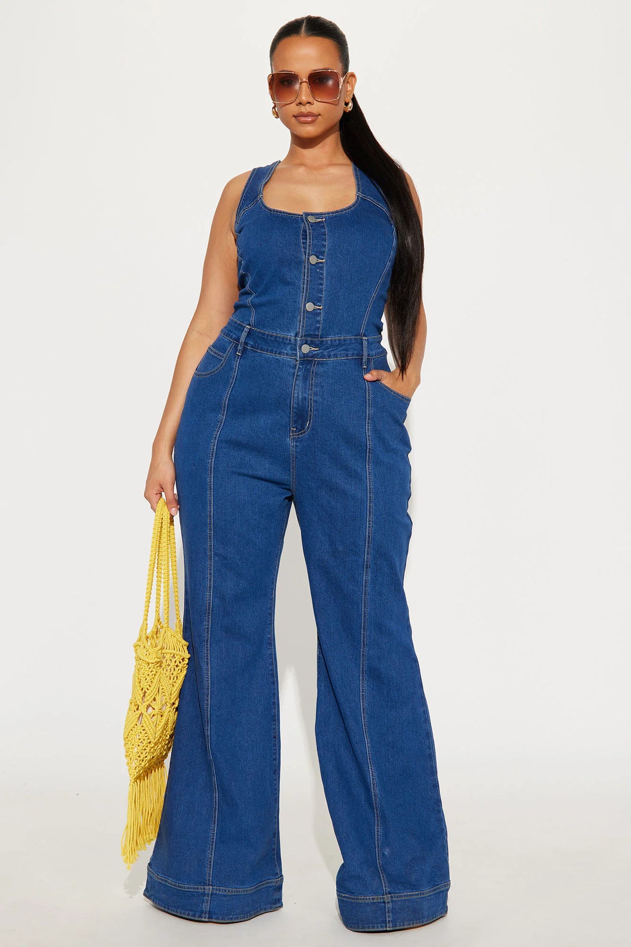 Women Casual Sexy Denim Bell Bottom Jumpsuit 5