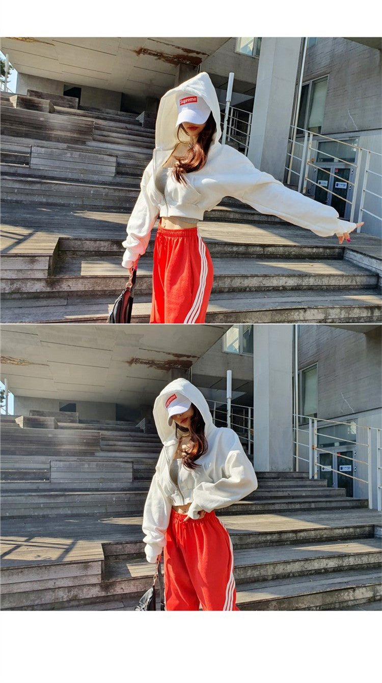 Autumn and winter chic fashion hooded short sportsCasual zipper women's trend Hoodies 13