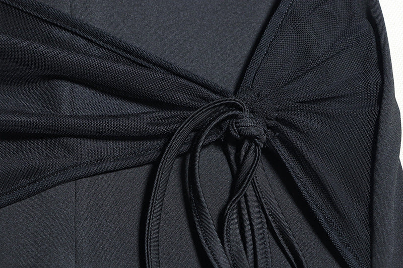 Women Solid Casual Mesh Patchwork Long Sleeve Top and Pants Two-piece Set 10