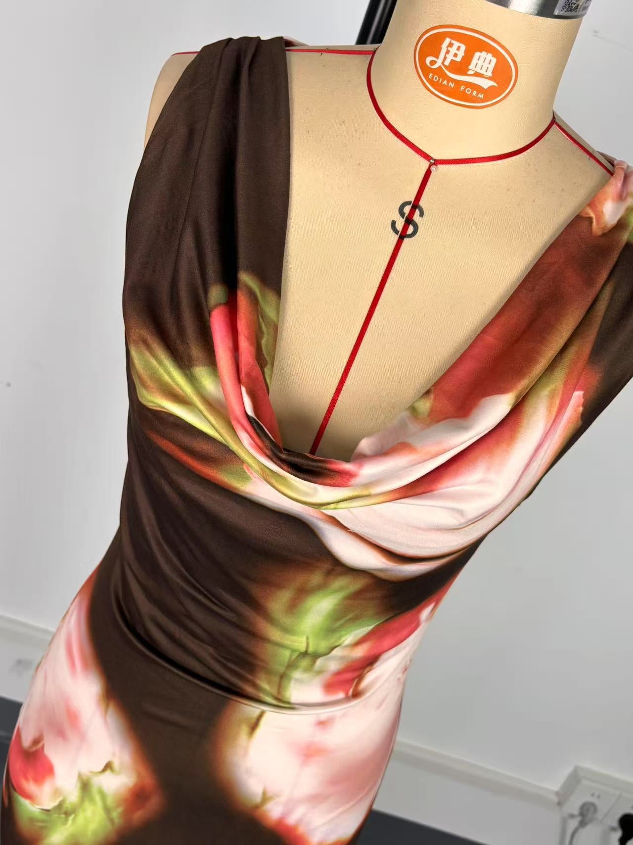 Summer Fashion Sleeveless Strap Print Long Slim High Waist long dress 8