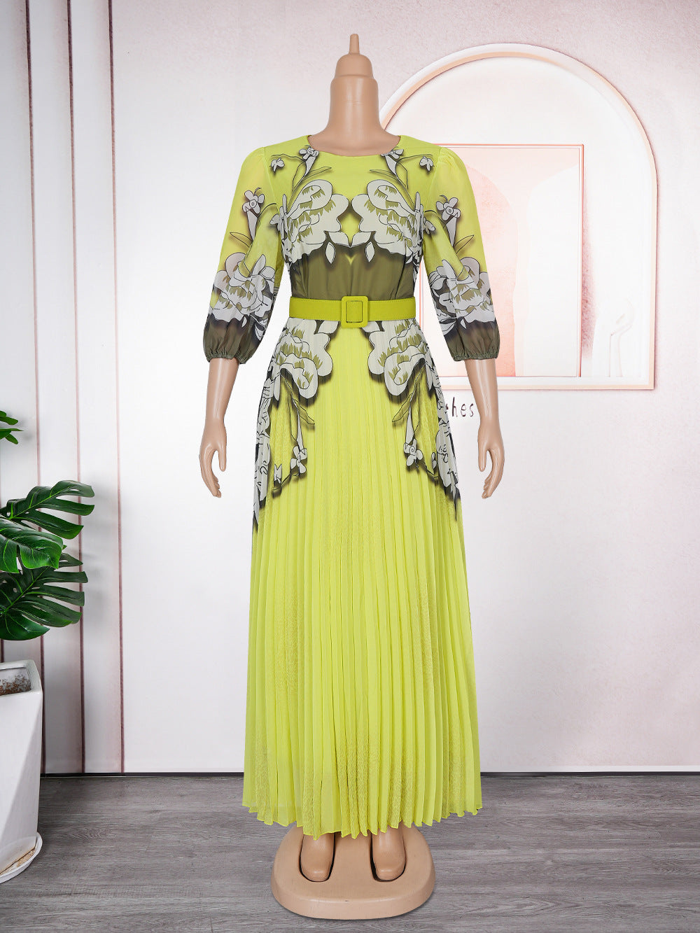 Elegant Long Dress Africa Women's Plus Size Print Pleated Chiffon Dress 10