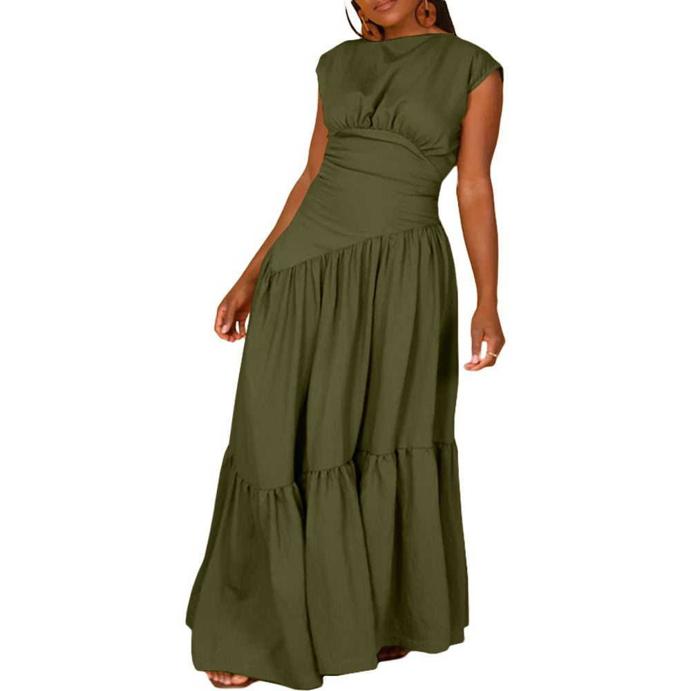 Women's Spring And Summer Solid Color Sleeveless Pleated Loose Long Dress 8