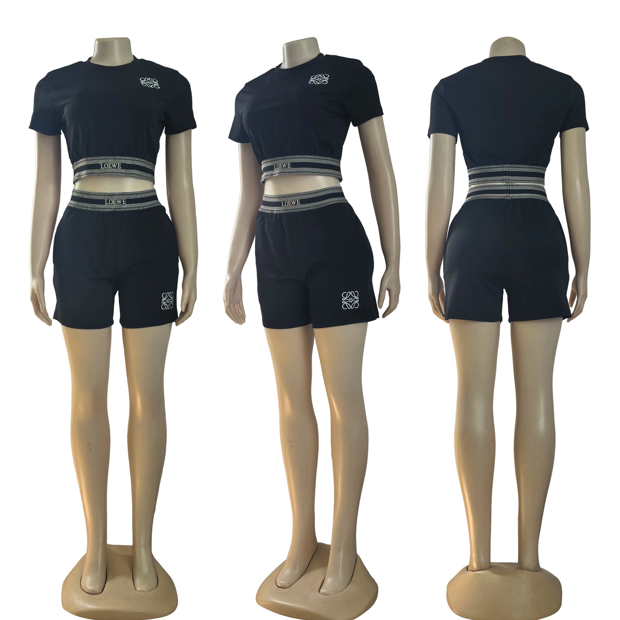 Women summer casual crop sports short-sleeved top and shorts two-piece set 10