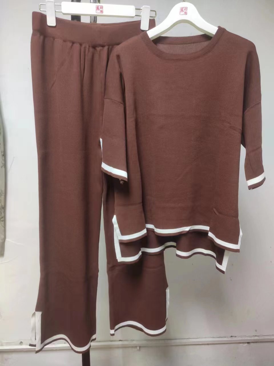 Women summer knitting short-sleeved Topand wide-leg pants two-piece set 27