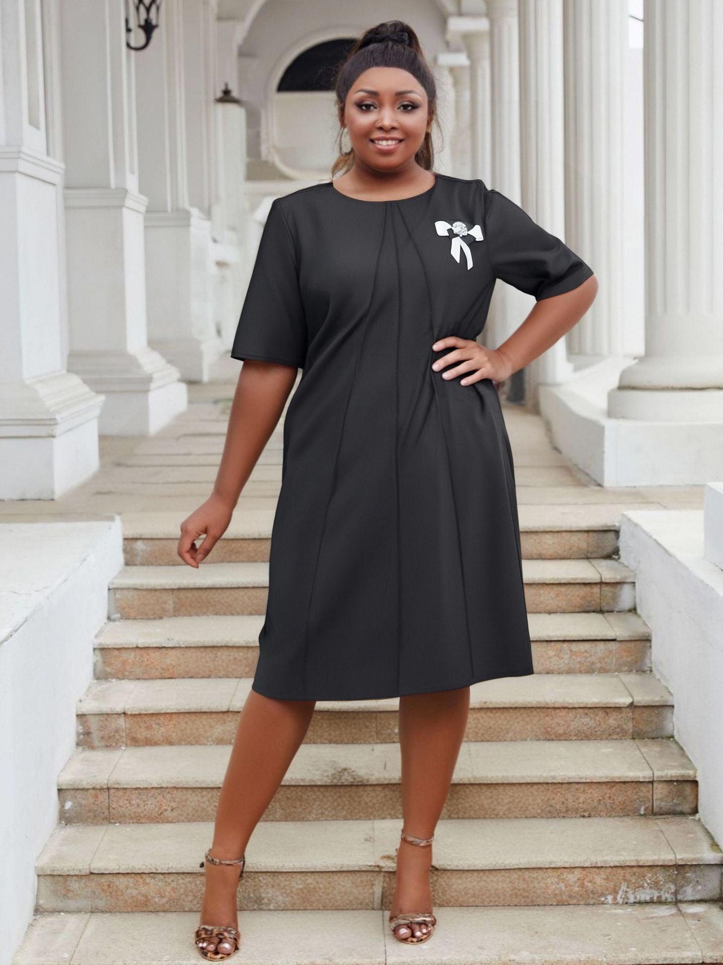 Plus Size Women Women Elegant Solid Casual Dresses 10