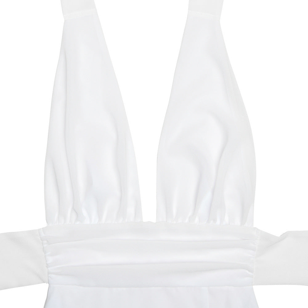 Women Summer Sexy Halter Neck V Neck Lace Backless slit dress 22