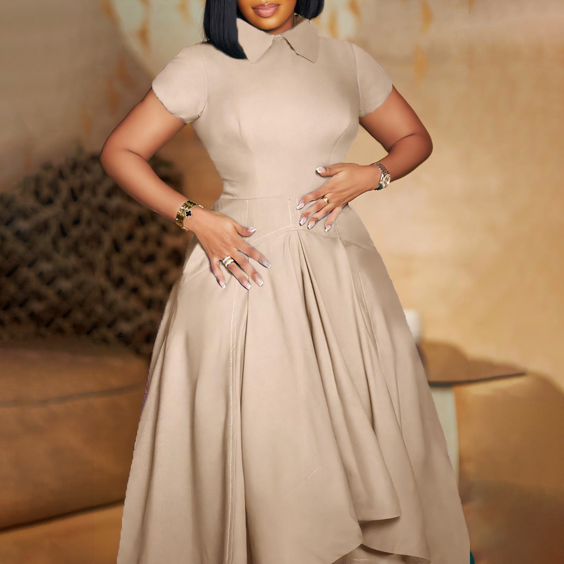 Women Summer Fashion Chic High Waist Formal Party A-Line Dress Elegant Evening African Dress 11