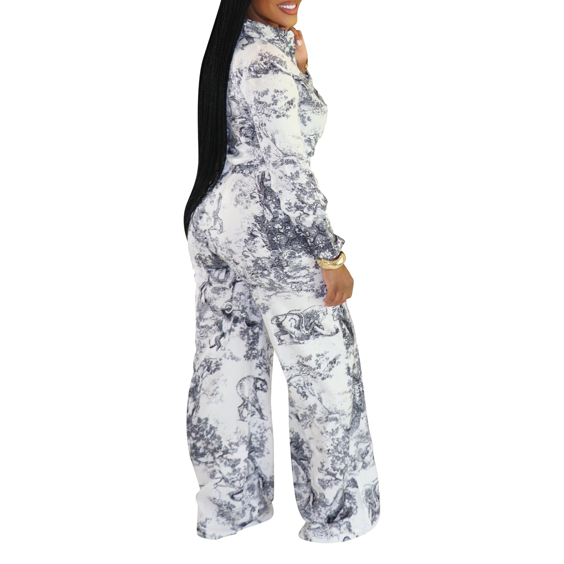 Women Casual Long-Sleeved Shirt and Pants Two-Piece Set 5