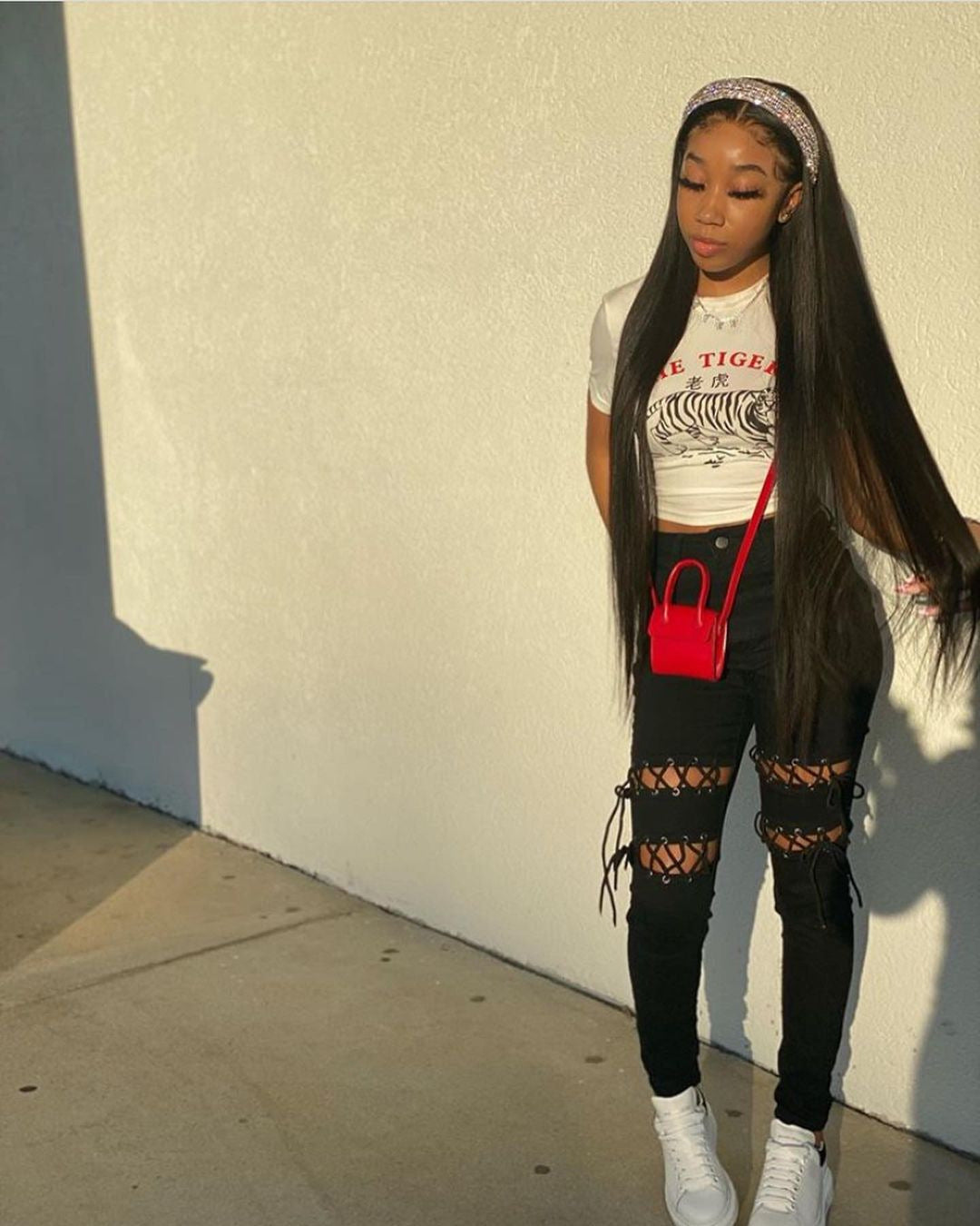 Fashion Women's Ripped Lace-Up Slim Fit Sexy Denim Pants 4