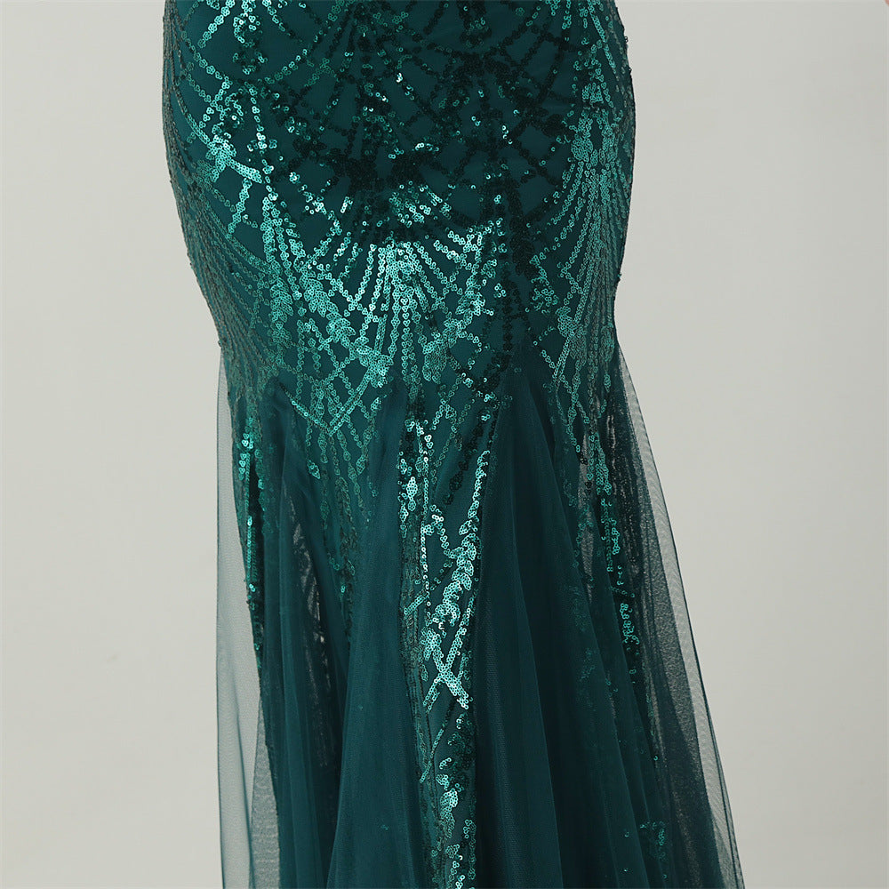 Women Strapless cross Lace-Up sequined tube flower sequined mesh evening dress Formal Party evening dress 49