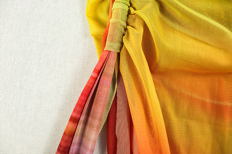 Women's pleated color matching slit slim irregular Slash Shoulder one-shoulder long sleeve fashion dress 15