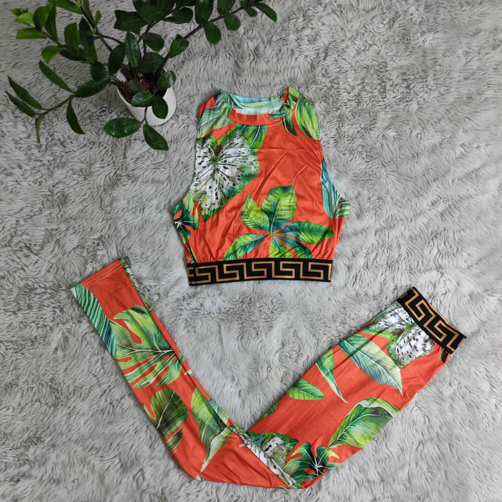 Women's Clothing Summer Fashion Print Sports Vest Pants Ladies two piece set 9