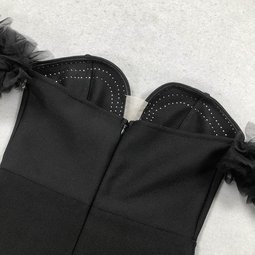 Women jacquard backless wrapped chest v-neck Beaded Maxi dress 12