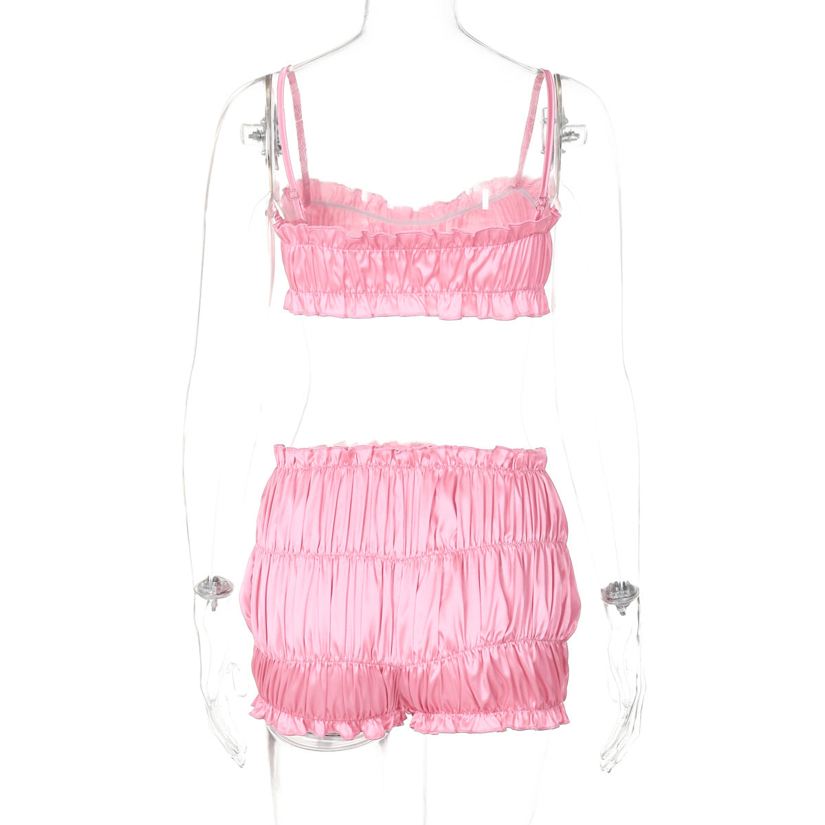 Women's Summer Fashion Sexy Strap Crop Top Pleated Shorts Two Piece Set 30