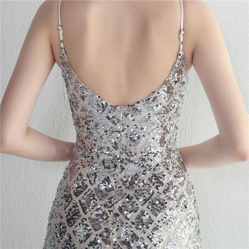 Sequined Strap Slit Bodycon Sexy Long Evening Dress 21