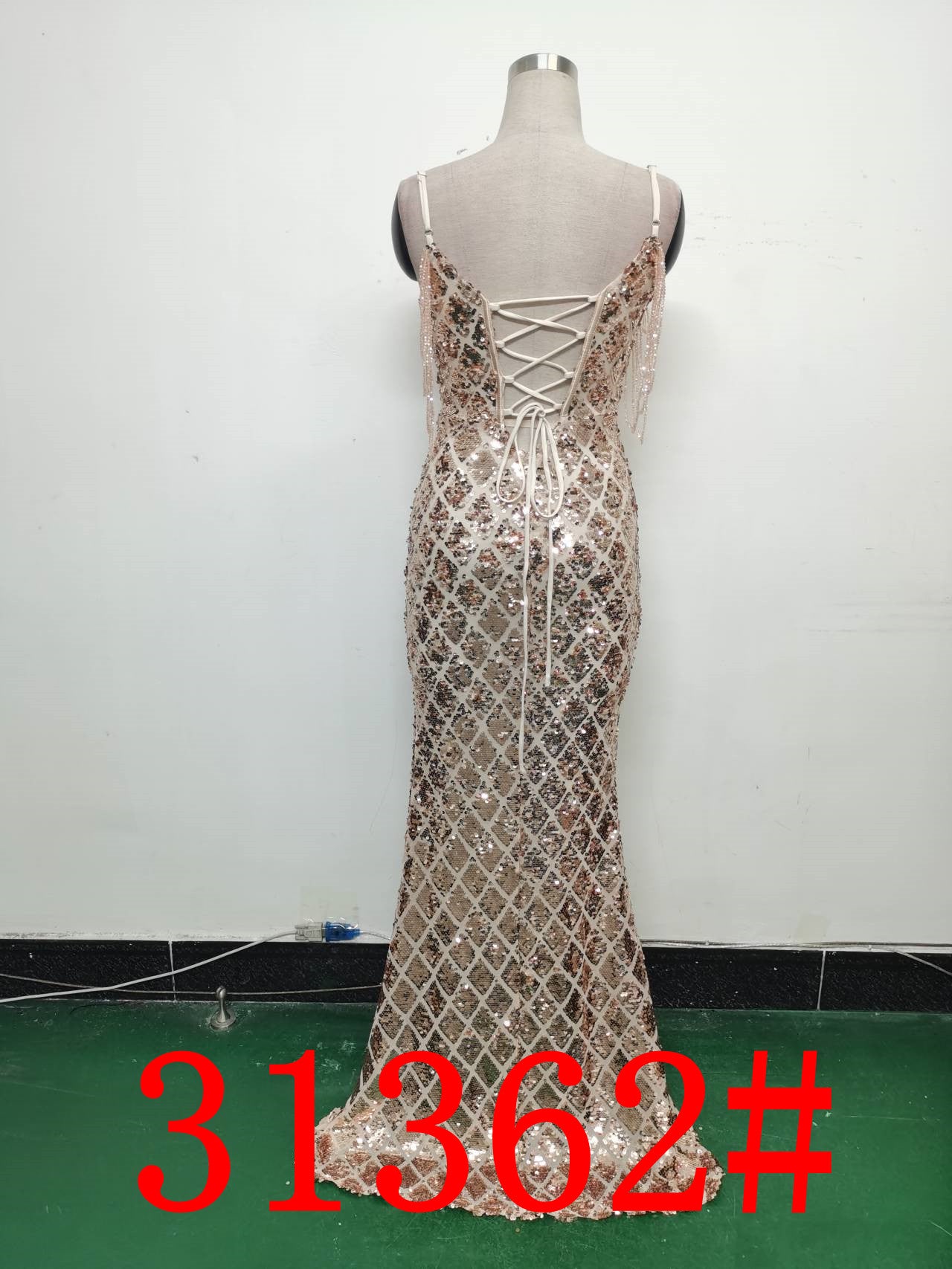 Women Herringbone Lace-Up Symphony Beaded Evening Dress 27