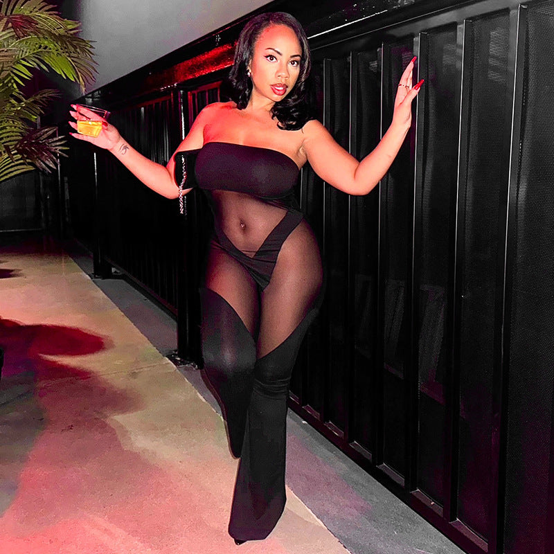 Women Sexy See-Through Strapless Patchwork Jumpsuit Sexy Lingerie 4