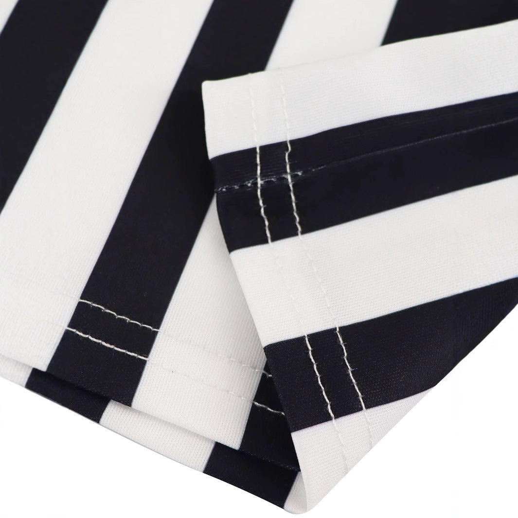 Women casual black and white striped sleeveless top and wide-leg pants two-piece set 4